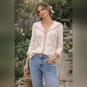 Vintage Y2K Jenny Embroidered Floral Cottagecore Cardigan S